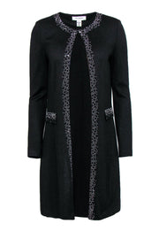 Current Boutique-St. John - Black Knit Longline Cardigan w/ Rhinestones Sz 4