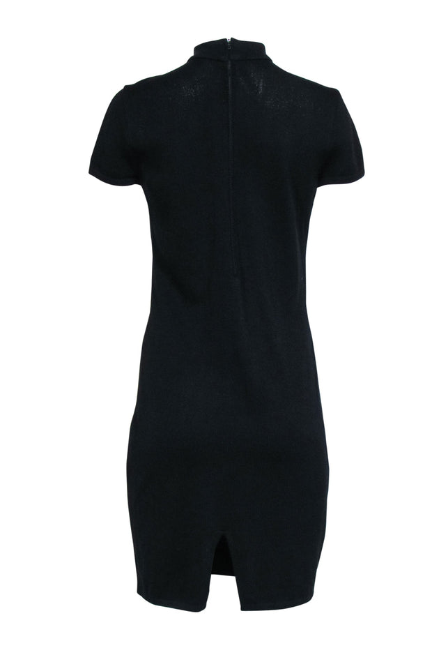 Current Boutique-St. John - Black Knit Sheath Dress w/ Mandarin Collar & Gold Buttons Sz 6