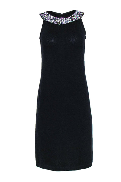Current Boutique-St. John - Black Knit Shift Dress w/ White Beading Sz 4