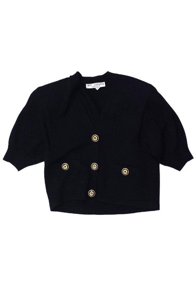 Current Boutique-St. John - Black Knit Short Sleeve Cardigan Sz S