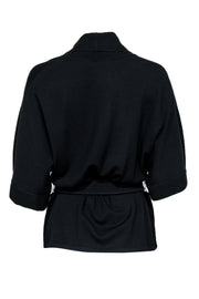 Current Boutique-St. John - Black Knit Short Sleeve Open Cardigan w/ Belt Sz P