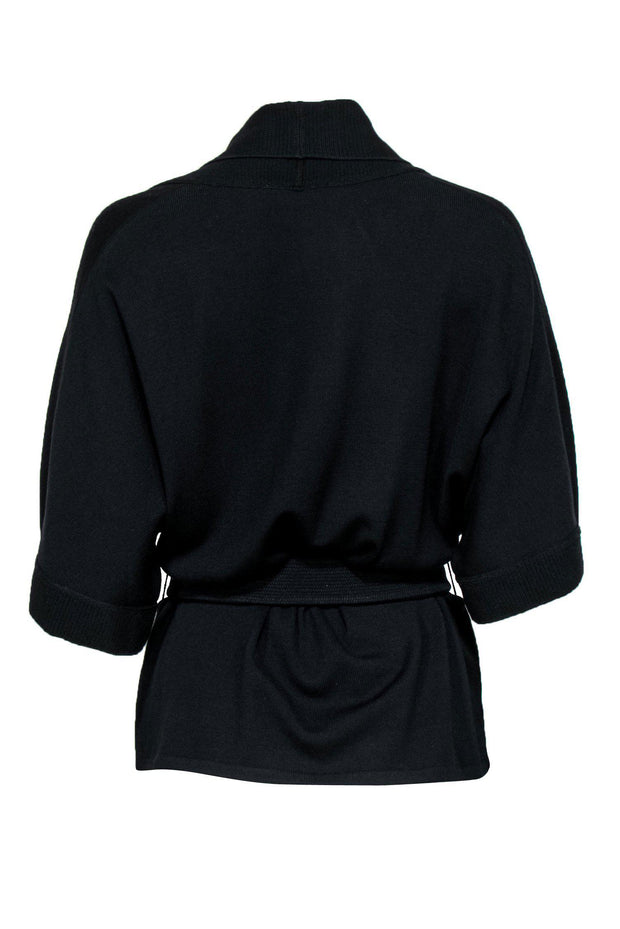 Current Boutique-St. John - Black Knit Short Sleeve Open Cardigan w/ Belt Sz P