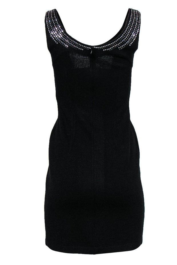Current Boutique-St. John - Black Knit Sleeveless Bodycon Dress w/ Rhinestone Embellishments Sz 2