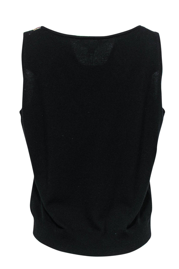 Current Boutique-St. John - Black Knit Tank w/ Printed Silk Trim Sz XL