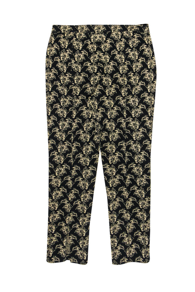 Current Boutique-St. John - Black Knit Tapered Leg Pants w/ Gold Flowers Sz 4