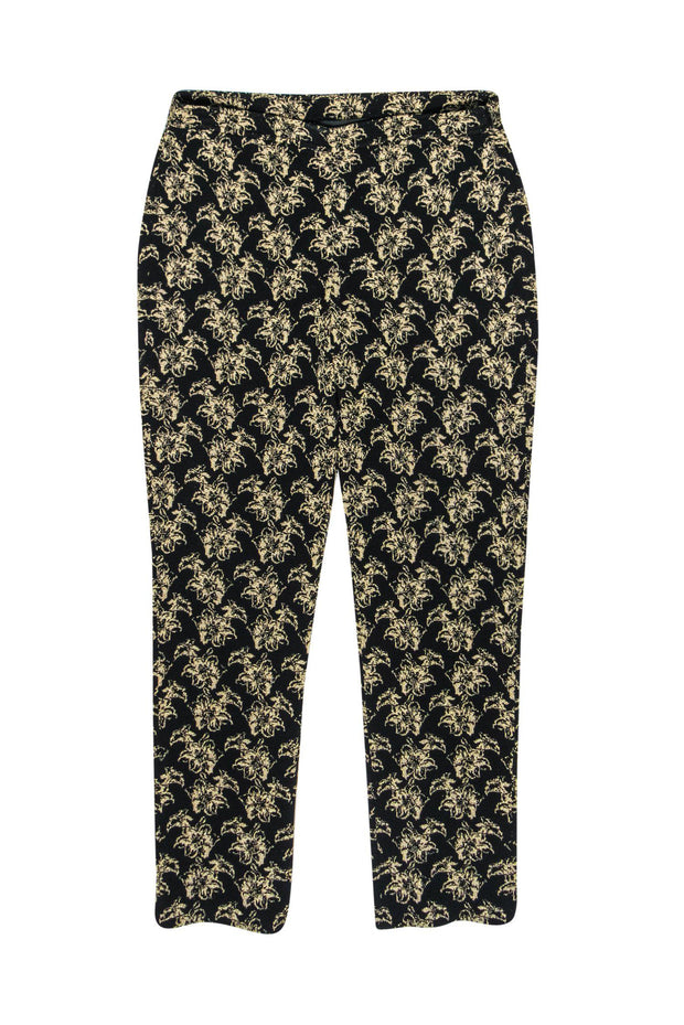 Current Boutique-St. John - Black Knit Tapered Leg Pants w/ Gold Flowers Sz 4