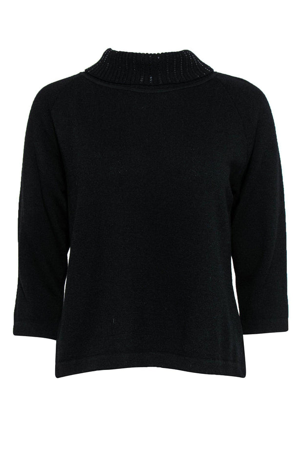 Current Boutique-St. John - Black Knit Turtleneck Sweater w/ Sequin Trim Sz 10