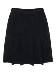 Current Boutique-St. John - Black Knit Wool Blend Midi Skirt w/ Back Flounce Sz 10