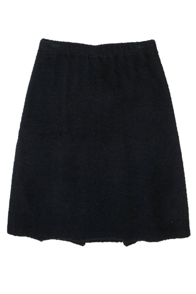 Current Boutique-St. John - Black Knit Wool Blend Midi Skirt w/ Back Flounce Sz 10