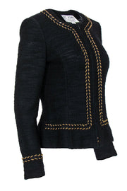 Current Boutique-St. John - Black Knit Zip-Up Jacket w/ Gold Chain Trim Sz 4