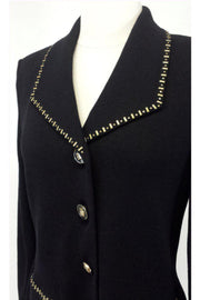 Current Boutique-St. John - Black Long Knit Blazer w/ Gold Stud Detail Sz 4