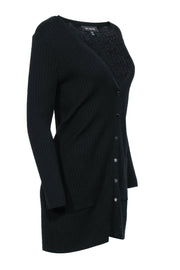 Current Boutique-St. John - Black Ribbed Knit Longline Cardigan w/ Buttons Sz M