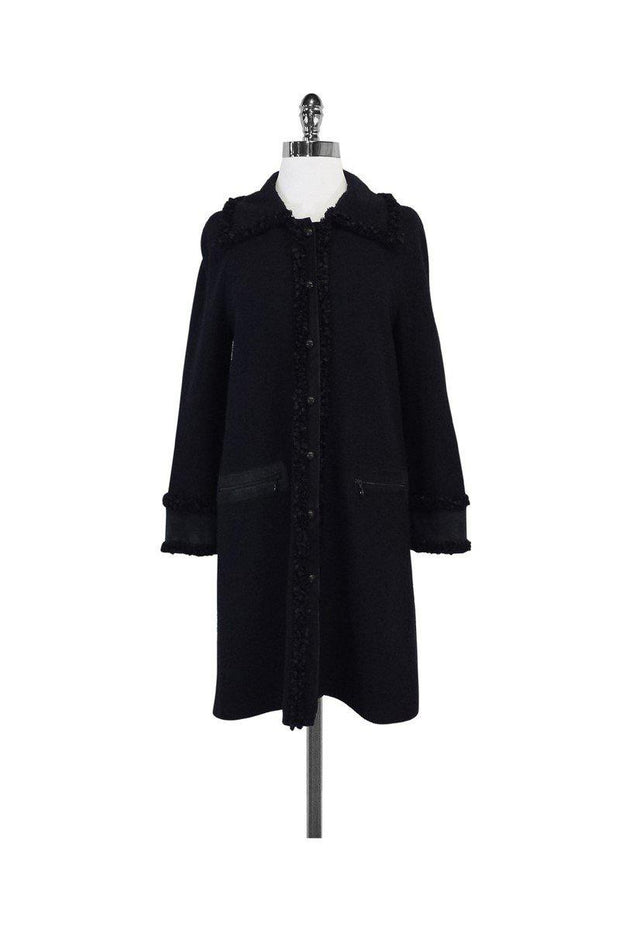 Current Boutique-St. John - Black Ruffle Trim Wool Blend Jacket Sz 6