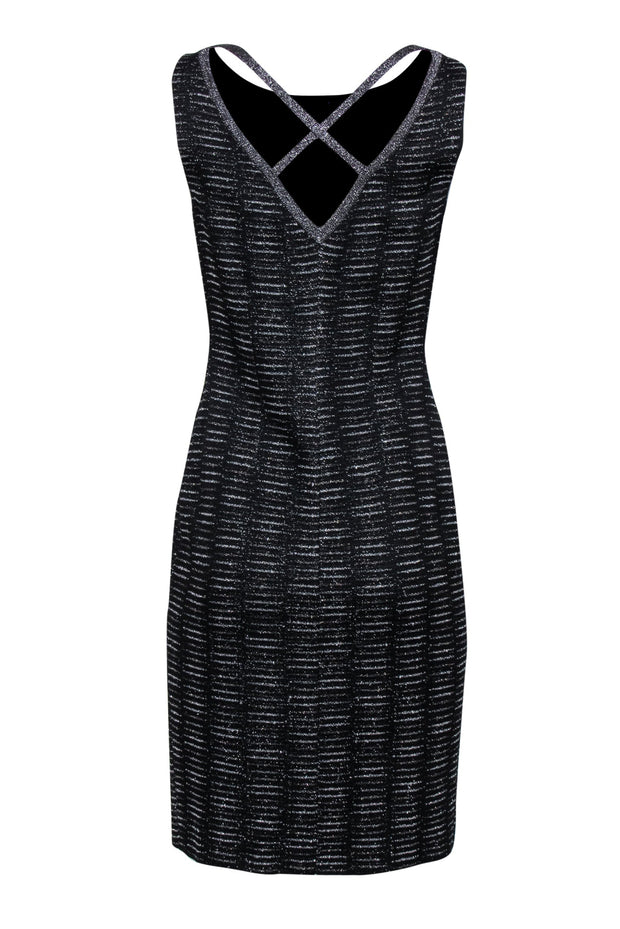 Current Boutique-St. John - Black & Silver Cross-Back Sheath Dress Sz 4