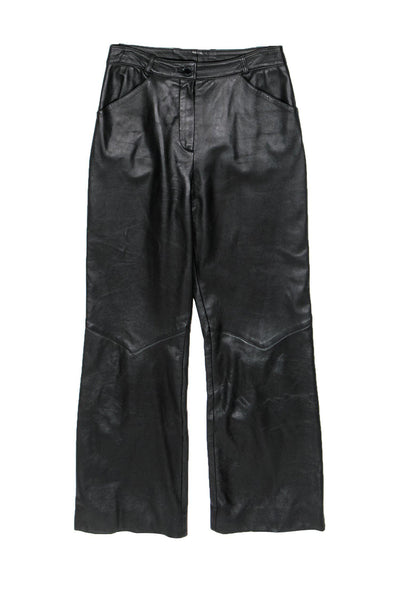 Current Boutique-St. John - Black Smooth Leather Trousers Sz 6