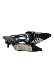 Current Boutique-St. John - Black Suede & Snakeskin Print Pointed Toe Mule Kitten Heels Sz 10.5