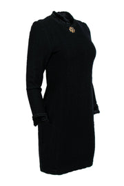 Current Boutique-St. John - Black Vintage Wool Mock Neck Dress w/ Brooch Sz 2
