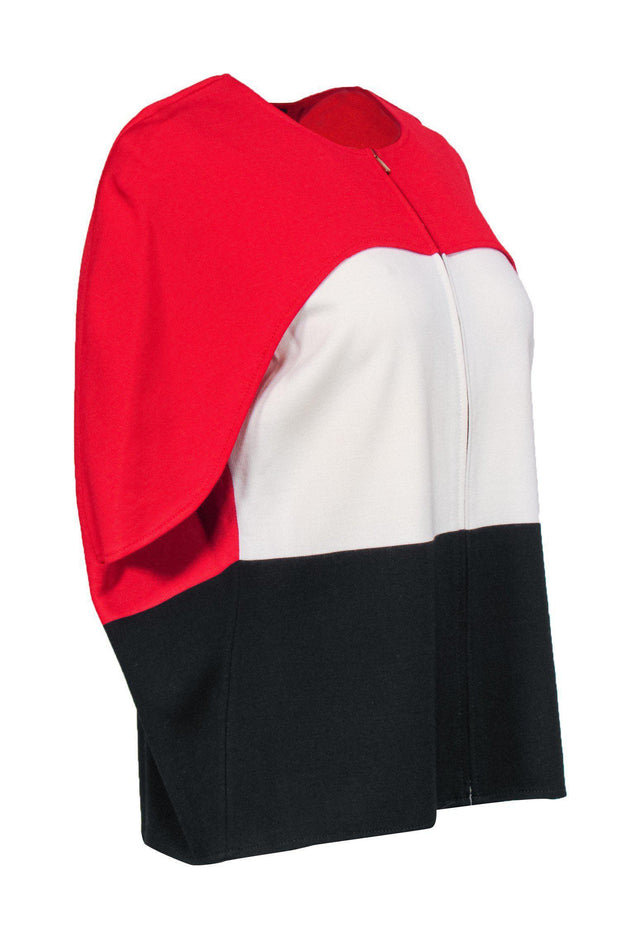 Current Boutique-St. John - Black, White & Red Zip-Up Capelet Jacket Sz S