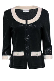 Current Boutique-St. John - Black & White Sequined Zip-Up Jacket Sz 4