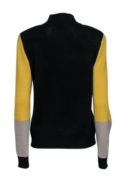 Current Boutique-St. John - Black, Yellow & White Colorblock Zip-Up Knit Jacket Sz M