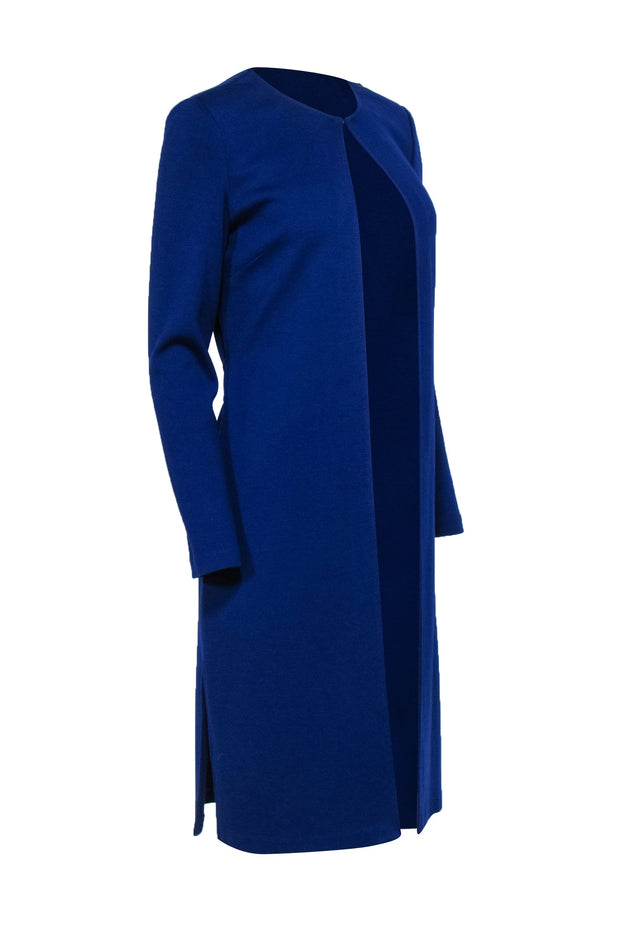 Current Boutique-St. John - Blue Knit Wool Blend Cardigan w/ Belt Sz 4