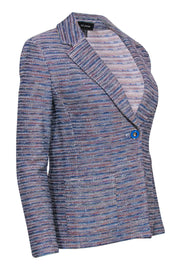 Current Boutique-St. John - Blue & Pink Marbled Textured Knit Single Button Blazer Sz 2