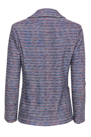 Current Boutique-St. John - Blue & Pink Marbled Textured Knit Single Button Blazer Sz 2