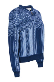 Current Boutique-St. John - Blue Printed Zip-Up Knit Jacket Sz L