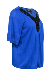 Current Boutique-St. John - Blue Short Sleeve Sweater w/ Beading Sz M