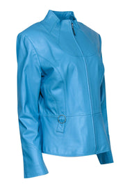 Current Boutique-St. John - Bright Blue Leather Zip-Up Jacket w/ Rhinestone Embellishments Sz L