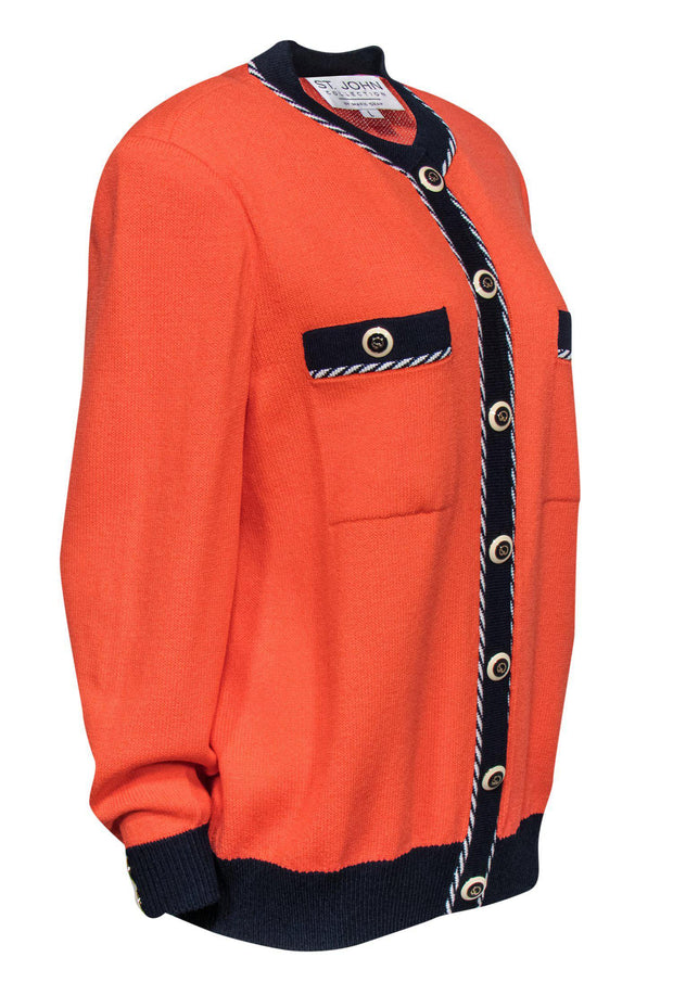 Current Boutique-St. John - Bright Orange & Navy Knit Blazer Sz L