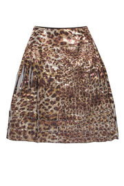 Current Boutique-St. John - Brown & Beige Metallic Leopard Print Pleated Midi Skirt Sz 4