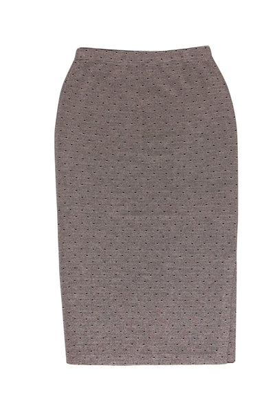 Current Boutique-St. John - Brown & Beige Polka Dot Knit Maxi Skirt w/ Slit Sz 12
