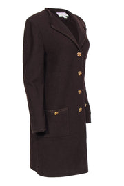 Current Boutique-St. John - Brown Knit Coat w/ Gold-Toned Buttons & Pockets Sz 12