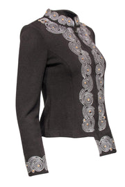 Current Boutique-St. John - Brown Knitted Embroidered Jacket Sz 2