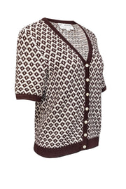 Current Boutique-St. John - Brown & White Patterned Short Sleeve Cardigan Sz S