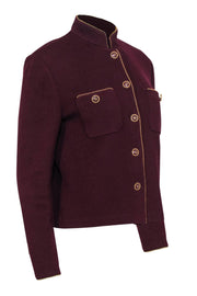 Current Boutique-St. John - Burgundy Knit Button-Up Blazer w/ Gold Trim Sz 6