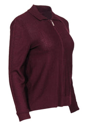 Current Boutique-St. John - Burgundy Zip-Up Collared Textured Knit Sweater Sz P