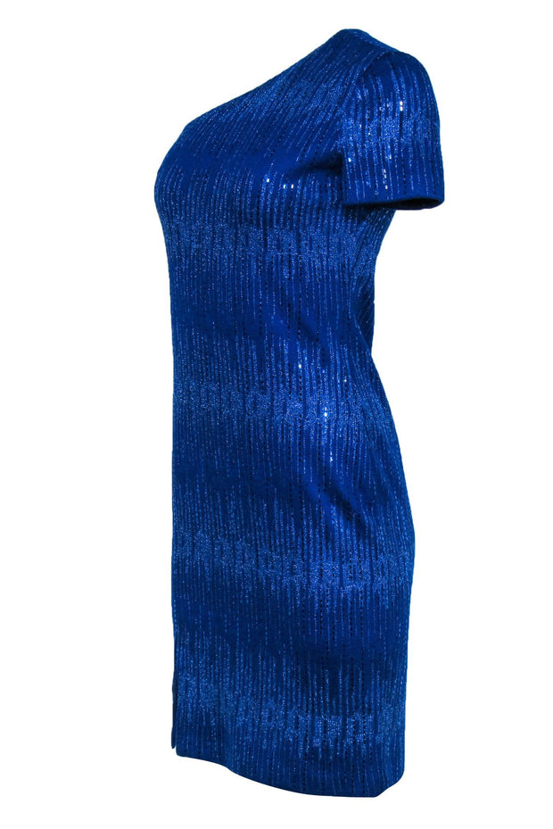 Current Boutique-St. John - Cobalt Blue Sequined One-Shoulder Knit Dress Sz 2