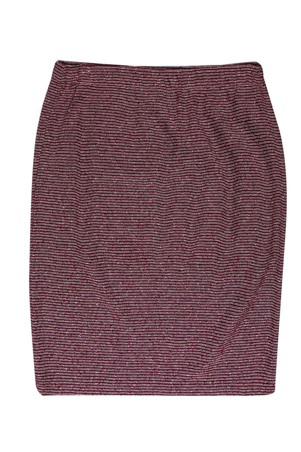 Current Boutique-St. John Collection - Burgundy & Metallic Pink Knit Pencil Skirt Sz 4