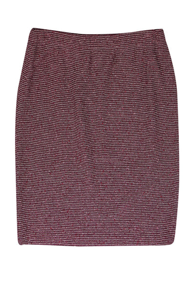 Current Boutique-St. John Collection - Burgundy & Metallic Pink Knit Pencil Skirt Sz 4