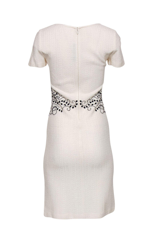 Current Boutique-St. John Collection - Cream Knit Cap Sleeve Sheath Dress w/ Beading Sz 2