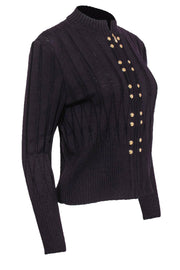 Current Boutique-St. John Collection - Dark Purple Knitted Zip-Up Jacket w/ Gold Details Sz 8