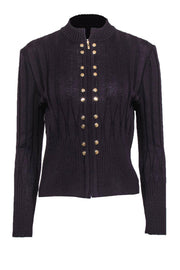 Current Boutique-St. John Collection - Dark Purple Knitted Zip-Up Jacket w/ Gold Details Sz 8