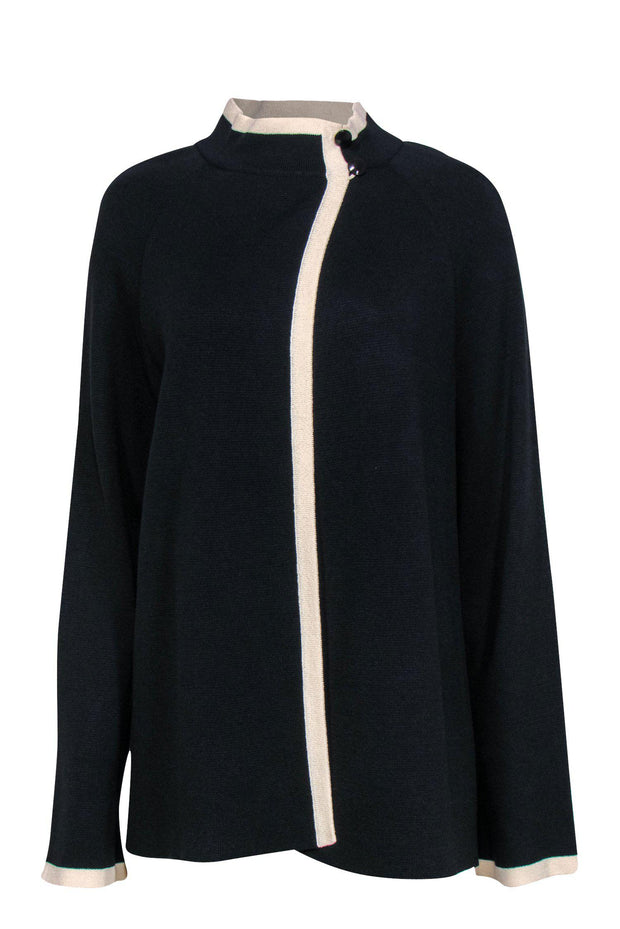 Current Boutique-St. John Collection - Navy Knit Asymmetric Blazer w/ White Trim Sz 10