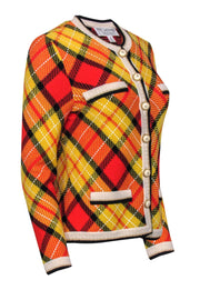 Current Boutique-St. John Collection – Yellow & Orange Plaid Knit Jacket w/ Decorative Buttons Sz 4