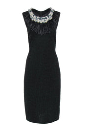 Current Boutique-St. John Couture - Black Knit Sheath Dress w/ Pearls & Feathers Sz 12