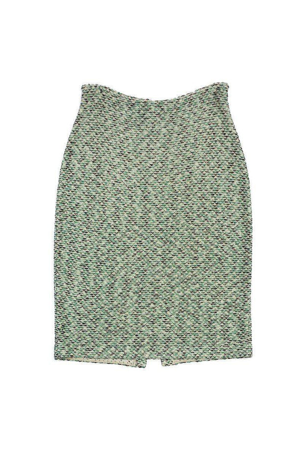 Current Boutique-St. John Couture - Green & Tan Metallic Tweed Skirt Sz 12