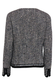 Current Boutique-St. John Couture - Grey, Black & White Tweed Blazer w/ Embroidered Trim Sz 10