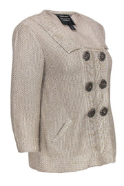 Current Boutique-St. John Couture - Silver Chunky Knit Jacket w/ Jewel Buttons Sz 6